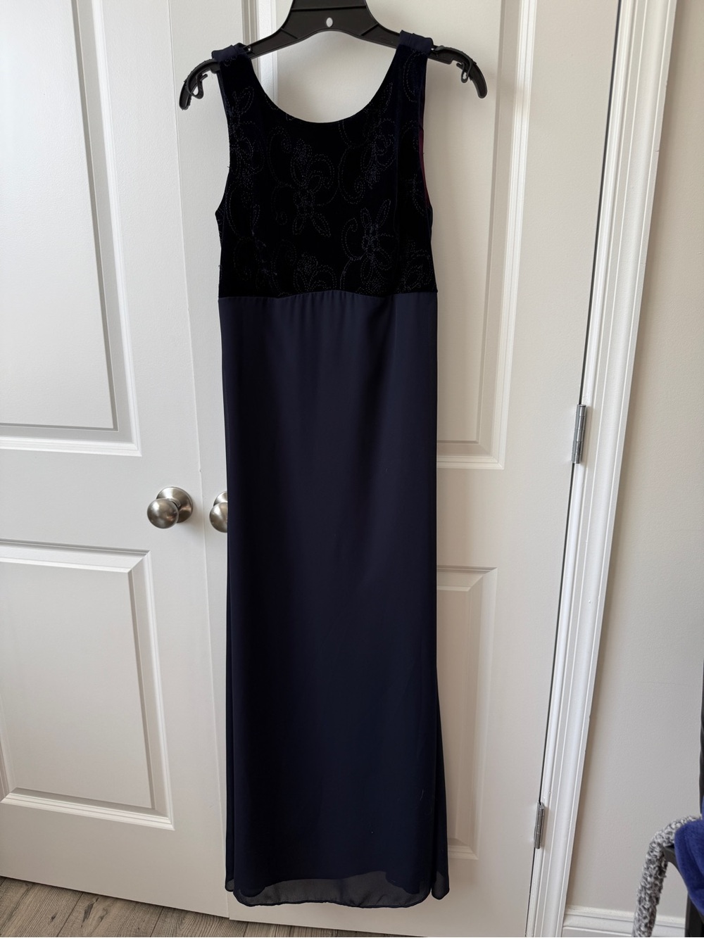 Betsy & Adam Navy Maxi Dress with Velvet Bodice